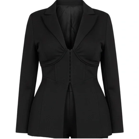 ELOQUII Plus Size Black Corset Waist Hook-and-Eye Blazer Jacket SIZE 16 NWT - Picture 3 of 9
